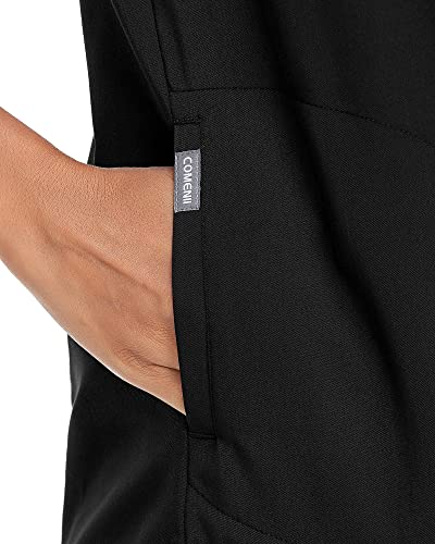 COMENII Scrubs Top for Women, 3 Pockets Mandarin Collar Medical Scrubs for Women, Shrink Resistant Anti-Wrinkle Womens Scrubs Tops（Black M）