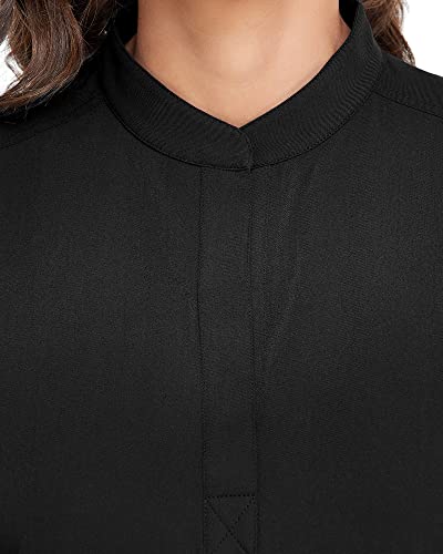 COMENII Scrubs Top for Women, 3 Pockets Mandarin Collar Medical Scrubs for Women, Shrink Resistant Anti-Wrinkle Womens Scrubs Tops（Black M）