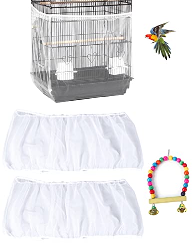 WILLBASIC Bird Cage Cover 2pcs Bird Cage Seed Catcher Nylon Bird Seed Catcher - Bird Cage Accessories for Parakeets with Bird Chewing Hanging Swing Toys