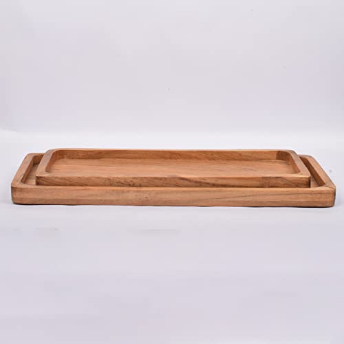 Samhita Acacia Wood Rectangular Wooden Platters for Food Holder/BBQ/Party Buffet Gift for Friend, Family.