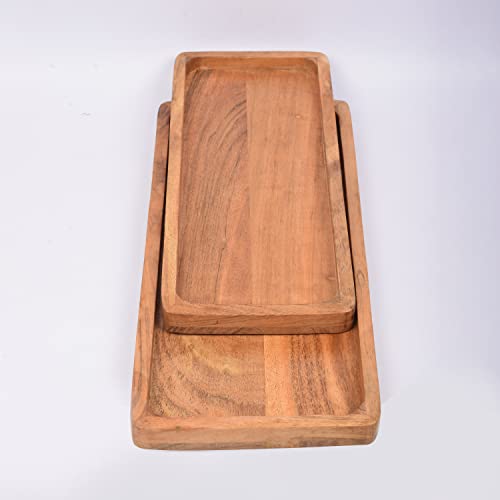 Samhita Acacia Wood Rectangular Wooden Platters for Food Holder/BBQ/Party Buffet Gift for Friend, Family.