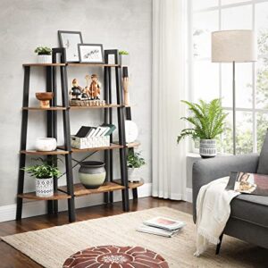 VASAGLE Corner Shelf Bundle with Ladder Shelf, 4-Tier Corner Bookshelf, Plant Shelf Stand for Living Room, Bedroom, Industrial Style, Rustic Brown and Black ULLS34X and ULLS44X