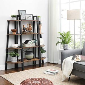 VASAGLE Corner Shelf Bundle with Ladder Shelf, 4-Tier Corner Bookshelf, Plant Shelf Stand for Living Room, Bedroom, Industrial Style, Rustic Brown and Black ULLS34X and ULLS44X