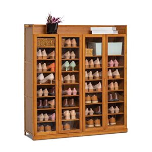 monibloom shoe cabinet with acrylic doors, 9 tier bamboo free standing shoe shelf storage organizer with side hooks for 41-45 pairs home entryway, brown