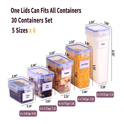 Churboro 30 Pack Airtight Food Storage Containers with 288 Labels, Chalk Pen, Spoons Set- BPA Free Plastic Pantry Organization Canisters for Dry Food, Cereal, Flour, Sugar
