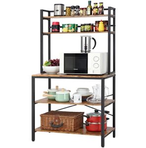 finnhomy 5-tier kitchen bakers rack with storage, freestanding microwave oven stand with hutch, wood kitchen rack with shelves for living room/pantry, 15.75" d x 31.5" w x 67.5" h, rustic brown