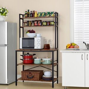 Finnhomy 5-Tier Kitchen Bakers Rack with Storage, Freestanding Microwave Oven Stand with Hutch, Wood Kitchen Rack with Shelves for Living Room/Pantry, 15.75" D x 31.5" W x 67.5" H, Rustic Brown