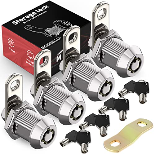 MKING Locks Tubular Cam Lock,RV Storage Lock,Cabinet Locks, Keyed Alike Removable Key (7/8 Inch 90°, Chrome Pack of 4)