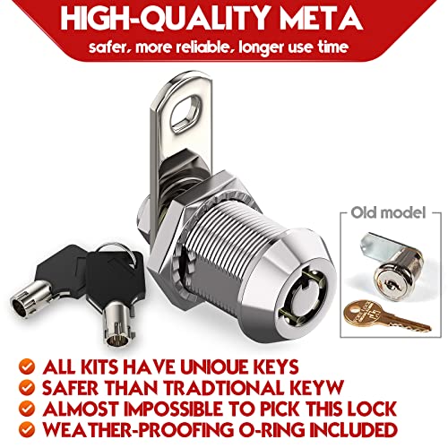 MKING Locks Tubular Cam Lock,RV Storage Lock,Cabinet Locks, Keyed Alike Removable Key (7/8 Inch 90°, Chrome Pack of 4)