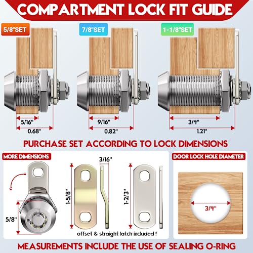 MKING Locks Tubular Cam Lock,RV Storage Lock,Cabinet Locks, Keyed Alike Removable Key (7/8 Inch 90°, Chrome Pack of 4)