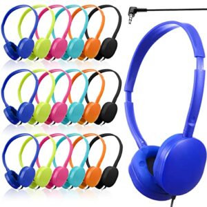 18 pack kids headphones bulk class headphones for classroom school students headphones individually wrapped adjustable over ear head earbuds headphones with wire for girls boys adults (multicolor)