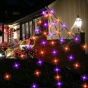 Dazzle Bright 135 LED Spider Web Halloween Lights, 16FT x 13FT Giant Halloween Decorations for Indoor Outdoor House Garden Yard Party (Purple & Orange)