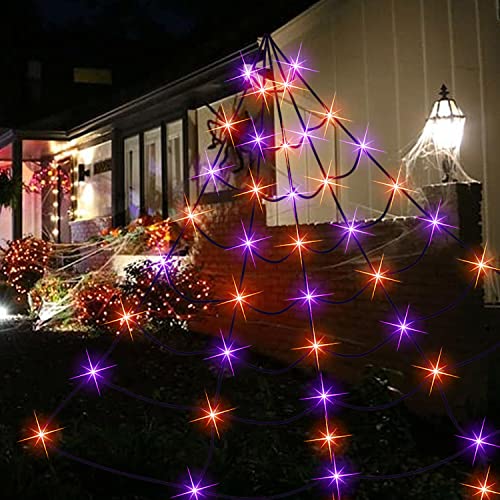Dazzle Bright 135 LED Spider Web Halloween Lights, 16FT x 13FT Giant Halloween Decorations for Indoor Outdoor House Garden Yard Party (Purple & Orange)