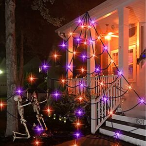 Dazzle Bright 135 LED Spider Web Halloween Lights, 16FT x 13FT Giant Halloween Decorations for Indoor Outdoor House Garden Yard Party (Purple & Orange)