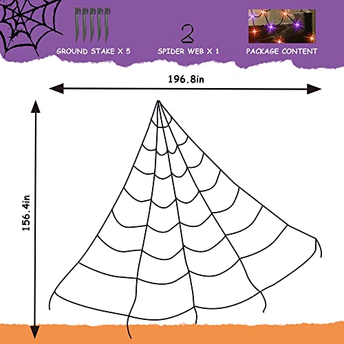 Dazzle Bright 135 LED Spider Web Halloween Lights, 16FT x 13FT Giant Halloween Decorations for Indoor Outdoor House Garden Yard Party (Purple & Orange)