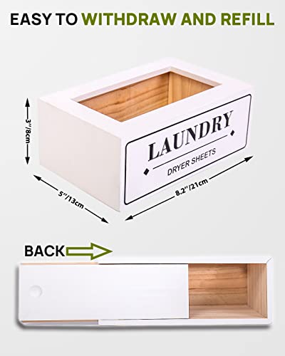 Dryer Sheet Holder Dispenser Container, Space Saving Laundry Room Organization and Storage, Farmhouse Laundry Dryer Sheets Holder for Laundry Room Decor, Fabric Softener Dispenser Laundry Containers for Organizing, White