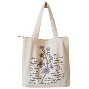 floral canvas tote bag botanical shopping bag aesthetic flower tote bag canvas grocery bag for women trendy tote one size