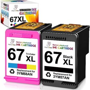 miss deer remanufactured ink 67 cartridge replacement for hp 67xl 67 xl combo pack work with envy pro 6055 6455e 6055e 6452 6052 6075 6455 deskjet 2755e 2752 4152 4155e printer (1 black, 1 tri-color)