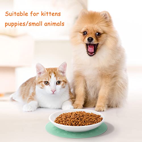 Dorakitten Ceramic Cat Food Plates: Cat Wet Food Bowls Cat Feeding Wide Bowls to Stress Relief of Whisker Fatigue Cat Dishes, Shallow Bowls for Kittens and Small Animals with Non-Slip Mat