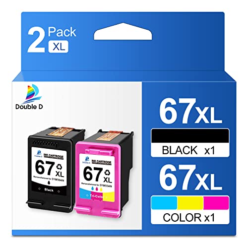 DOUBLE D Remanufactured Ink Cartridge Replacement for HP 67 67XL for Envy 6000 6055 6055e 6455e 6458 6475 DeskJet 2700 2732 2755 2755e 4100 4152e 4155 4155e 4158 Printer (1 Black 1 Tri-Color)