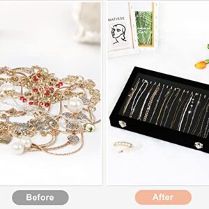 Necklace Organizer Box, Necklace Tray for Jewelry with Clear Lid, Dustproof Velvet Necklaces Holder Storage Display Case, 20 Hooks Glass Top Jewelry Tray Drawer Insert for Necklaces Pendant Bracelet