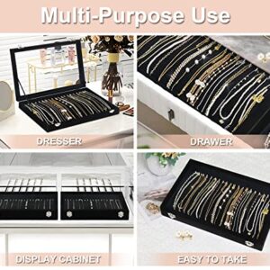 Necklace Organizer Box, Necklace Tray for Jewelry with Clear Lid, Dustproof Velvet Necklaces Holder Storage Display Case, 20 Hooks Glass Top Jewelry Tray Drawer Insert for Necklaces Pendant Bracelet