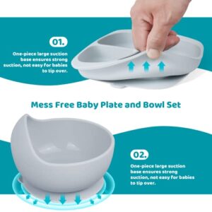 Ziza Baby Led Weaning Supplies - Silicone Baby Feeding Set, Suction Plates and Bowls for Infants & Toddlers, Baby Eating Supplies with Divided Plate, Suction Bowl, Bib, Training Cup, Spoon, Fork