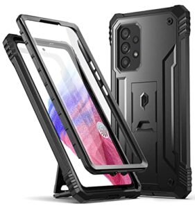 poetic revolution case for samsung galaxy a53 5g (2022), built-in screen protector work with fingerprint id, full body rugged shockproof protective cover case with kickstand, black