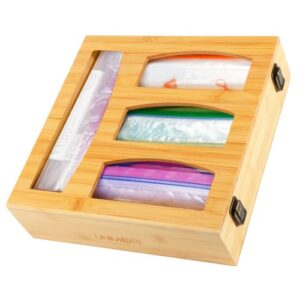 ziplock bag organizer, bamboo bag storage organizer, baggie organizer for drawer kitchen compatible with sandwich, food storage, gallon, quart and variety size plastic bag, for christmas birthday gift