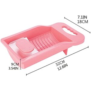 Mini Hand Washboard Personal Underwear Sock Washing Board, Washboard for Laundry, Use for Hand Washing Clothes and Small Items Plastic Non-Slip Washboard Convenient Washboard (Pink)