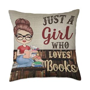 trending tees just a woman who loves reading books lady throw pillow, 18x18, multicolor