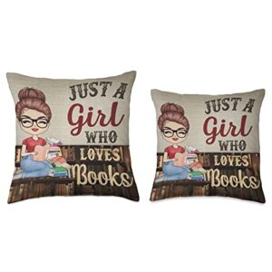 Trending Tees Just A Woman Who Loves Reading Books Lady Throw Pillow, 18x18, Multicolor