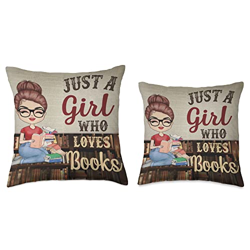 Trending Tees Just A Woman Who Loves Reading Books Lady Throw Pillow, 18x18, Multicolor