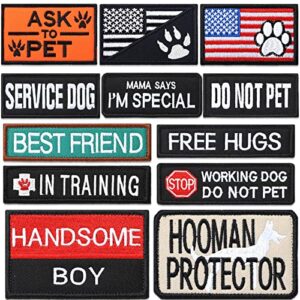 12 Pieces Dog Patches for Service Dog Vest Removable Tactical Hook Loop Harness Patch Set Service Dog Patch Embroidered in Training Patch Animal Working Dog Patch for Vest Harnesses Collars Leashes