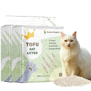 beans royale 2pcs pack (6l x 2) tofu cat litter, biodegradable, clumping kitty litter, flushable,pea fiber,dust free, odor control, low tracking, lightweight