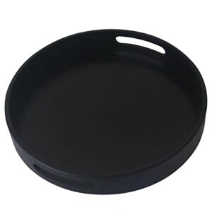 3.5 cm deep solid wood serving tray, round with handle hole non-slip tea coffee snack plate food meals serving tray with raised edges for home kitchen restaurant(11.8 inch, black)