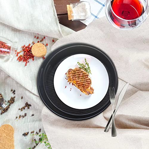 3.5 cm Deep Solid Wood Serving Tray, Round with Handle Hole Non-Slip Tea Coffee Snack Plate Food Meals Serving Tray with Raised Edges for Home Kitchen Restaurant(11.8 inch, Black)