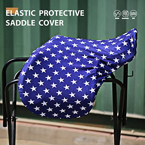 Harrison Howard Stretchy Saddle Cover Keep Saddle Scratch-and-Dust Free Multi-Prints Dressage Saddle Cover-Lined Stars