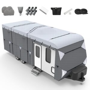 xgear rv cover travel trailer covers fits 27'-30' rv trailer, durable premium solar shield camper cover with 4 tire covers, repair patches, 2 extra straps