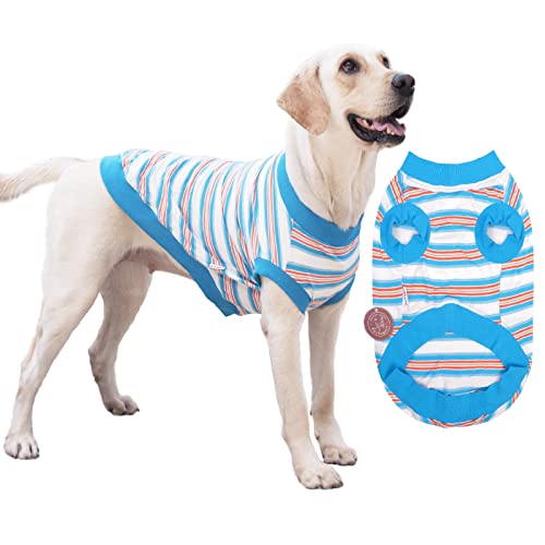 100% Cotton Striped Dog Shirt for Large Dogs, Stretchy Breathable Sleeveless Dog Clothes for Large Dogs, Surbogart by Xobberny Soft Lightweight Cool Pet T Shirt