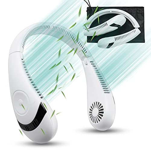 Zuxiga Portable Neck Fan, Foldable Hands Free Bladeless Neck Fan Battery Operated, Personal Rechargeable Face Fan.(with travel bag) (white)