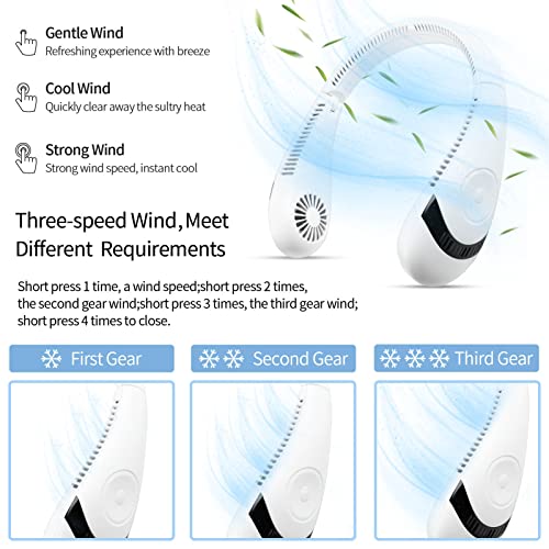 Zuxiga Portable Neck Fan, Foldable Hands Free Bladeless Neck Fan Battery Operated, Personal Rechargeable Face Fan.(with travel bag) (white)