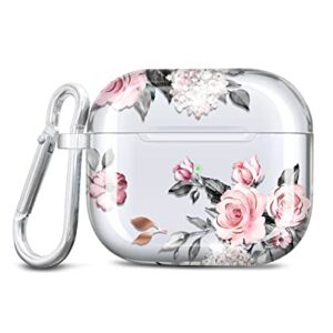 RXKEJI AirPods 3 Case Cover, Rose Flower Clear Case Cute Protective Soft Shockproof Cover with Keychain for Women Girls Compatible with AirPods 3rd Generation Case - Pink