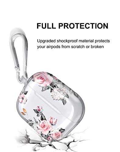 RXKEJI AirPods 3 Case Cover, Rose Flower Clear Case Cute Protective Soft Shockproof Cover with Keychain for Women Girls Compatible with AirPods 3rd Generation Case - Pink