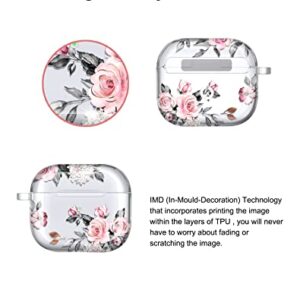 RXKEJI AirPods 3 Case Cover, Rose Flower Clear Case Cute Protective Soft Shockproof Cover with Keychain for Women Girls Compatible with AirPods 3rd Generation Case - Pink