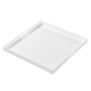 kevjes large white acrylic serving tray with handles-24x24x2 inch big size spill proof tray for ottoman,coffee table, breakfast, tea, food, butler -safe edge organizer tray decorative tray