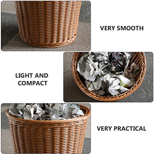 USHOBE Round Wicker Rattan Waste Basket, False Rattan Woven Trash Bin, Woven No Lid Wastebasket, Rattan Woven Storage Baskets for Bedroom Office 29 * 29cm (Imitated Rattan Style)