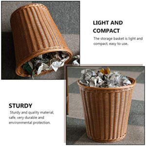 USHOBE Round Wicker Rattan Waste Basket, False Rattan Woven Trash Bin, Woven No Lid Wastebasket, Rattan Woven Storage Baskets for Bedroom Office 29 * 29cm (Imitated Rattan Style)