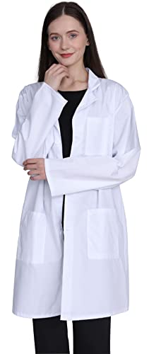 GOQUCHEP Professional Lab Coat for Women, Full Sleeve Cotton Blend Long Medical Coat，White, Unisex (White, Small)