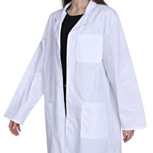 GOQUCHEP Professional Lab Coat for Women, Full Sleeve Cotton Blend Long Medical Coat，White, Unisex (White, Small)